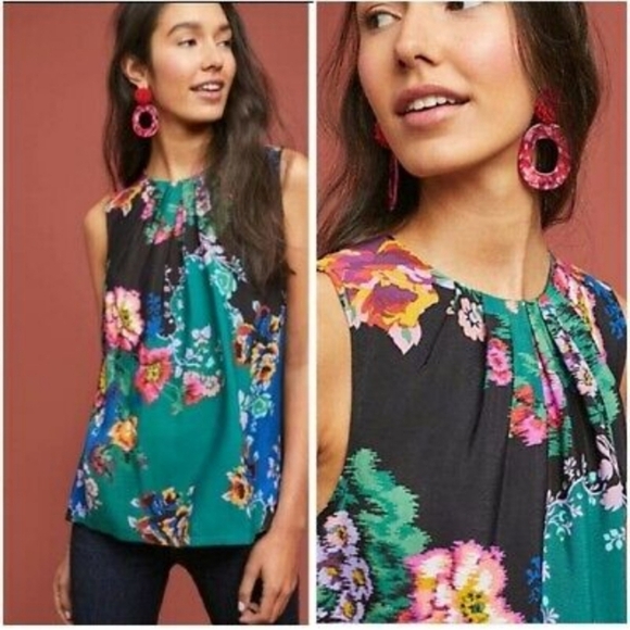 Anthropologie Vanessa Virginia Floral Wanderlust Pleated Sleeveless Top … - Picture 1 of 10